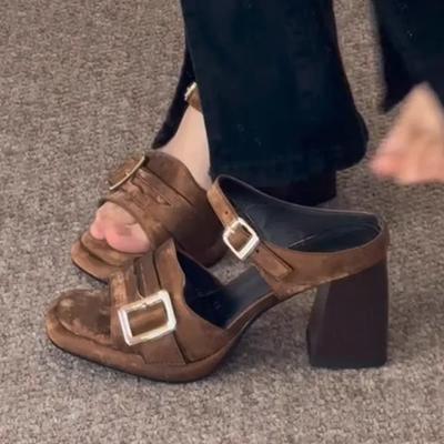 Модные летние женские тапочки на высоком каблуке, элегантная обувь для платья, модные туфли-лодочки, массивные женские сандалии 2025, новый тренд, для ходьбы, женские шлепанцы