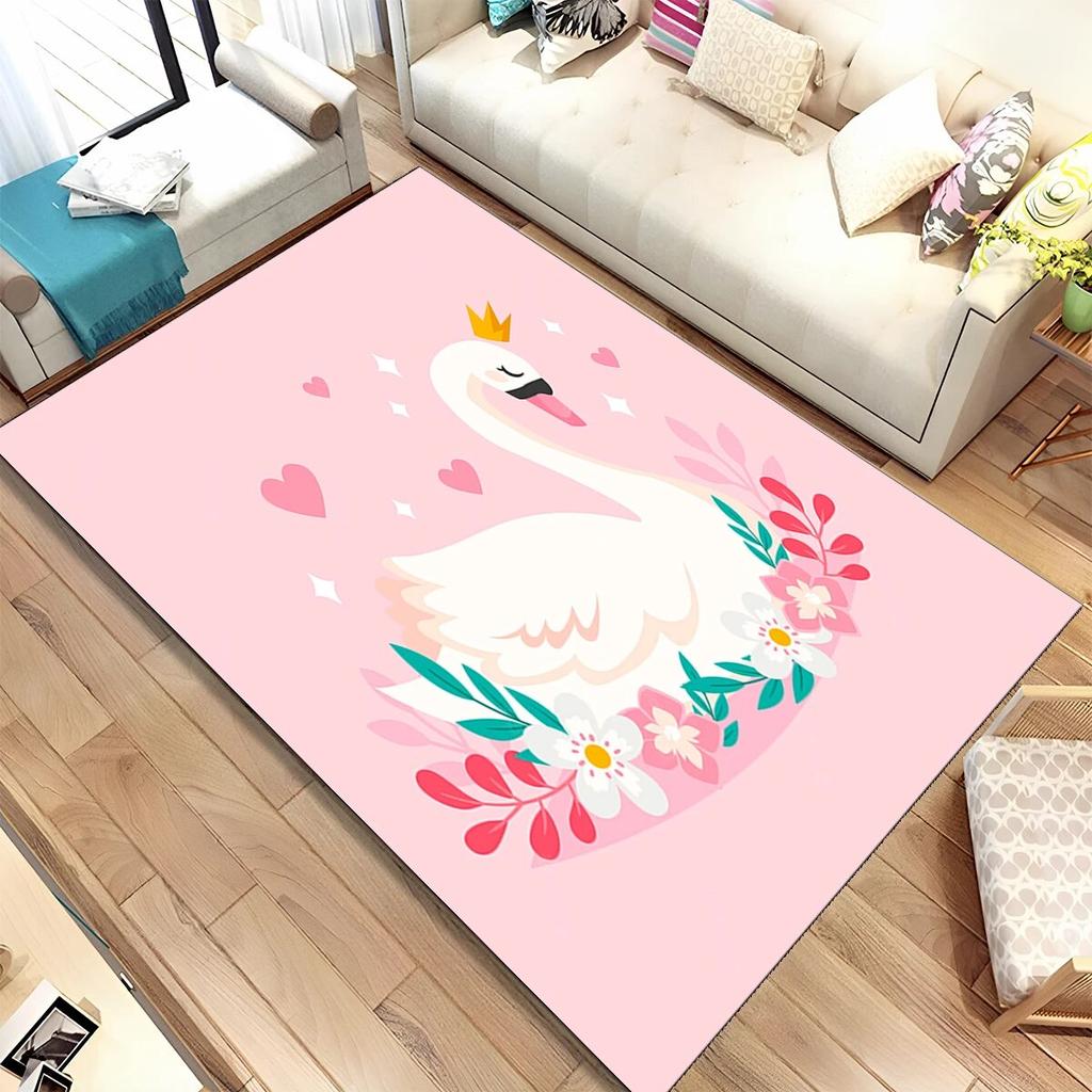 HD Cartoon Cute Swan Cygnus Area Rug,Carpet Rug for Living Room Bedroom Sofa Doormat Decoration, Kids Play Non-slip Floor Mat 3D