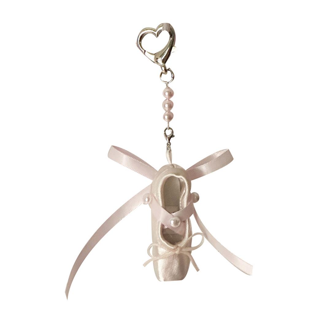 Ballet Shoe Keychain Pendant Sweet Bowknot Charm Dance Shoes Hangings Ornament Keyring Backpack Decoration for Women Gir