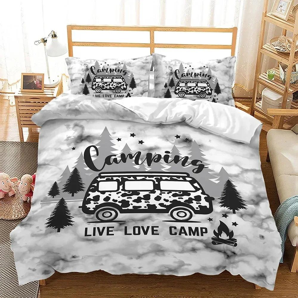 Комплект постельного белья Camper Time Print 3D пододеяльник для кемпинга с мультяшным принтом для кемпинга, размер King, для подростков и взрослых
