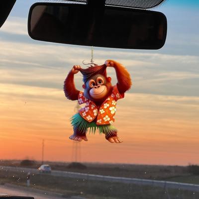 Подвеска в виде орангутана, украшение для зеркала заднего вида с шнурком, легко повесить, 2D, подвесное украшение для интерьера автомобиля
