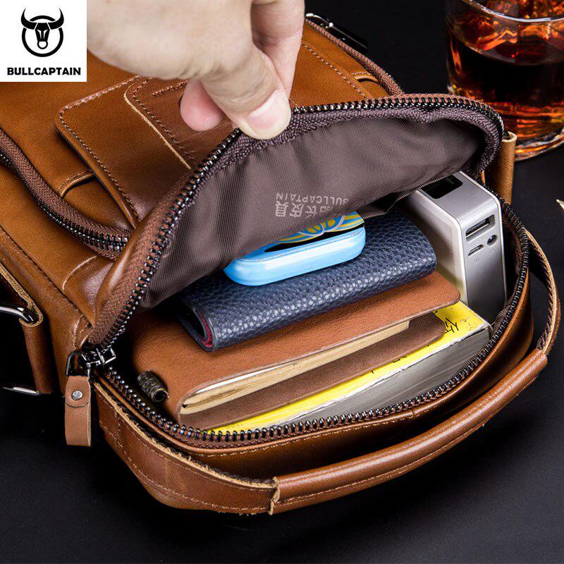 BULLCAPTAIN 100% Genuine Leather Men's Shoulder Bag Messenger Bags Business Men's High Quality Bag