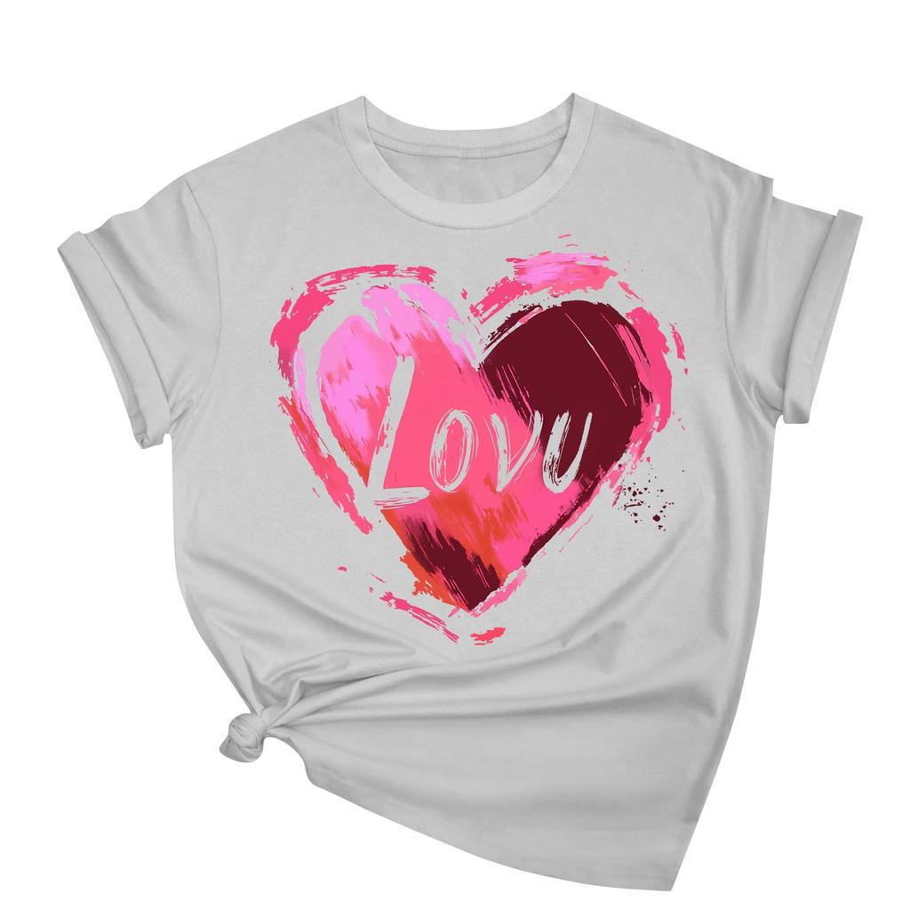 Женская повседневная свободная футболка с принтом ко Дню святого Валентина, круглый вырез, пуловер, топ с короткими рукавами