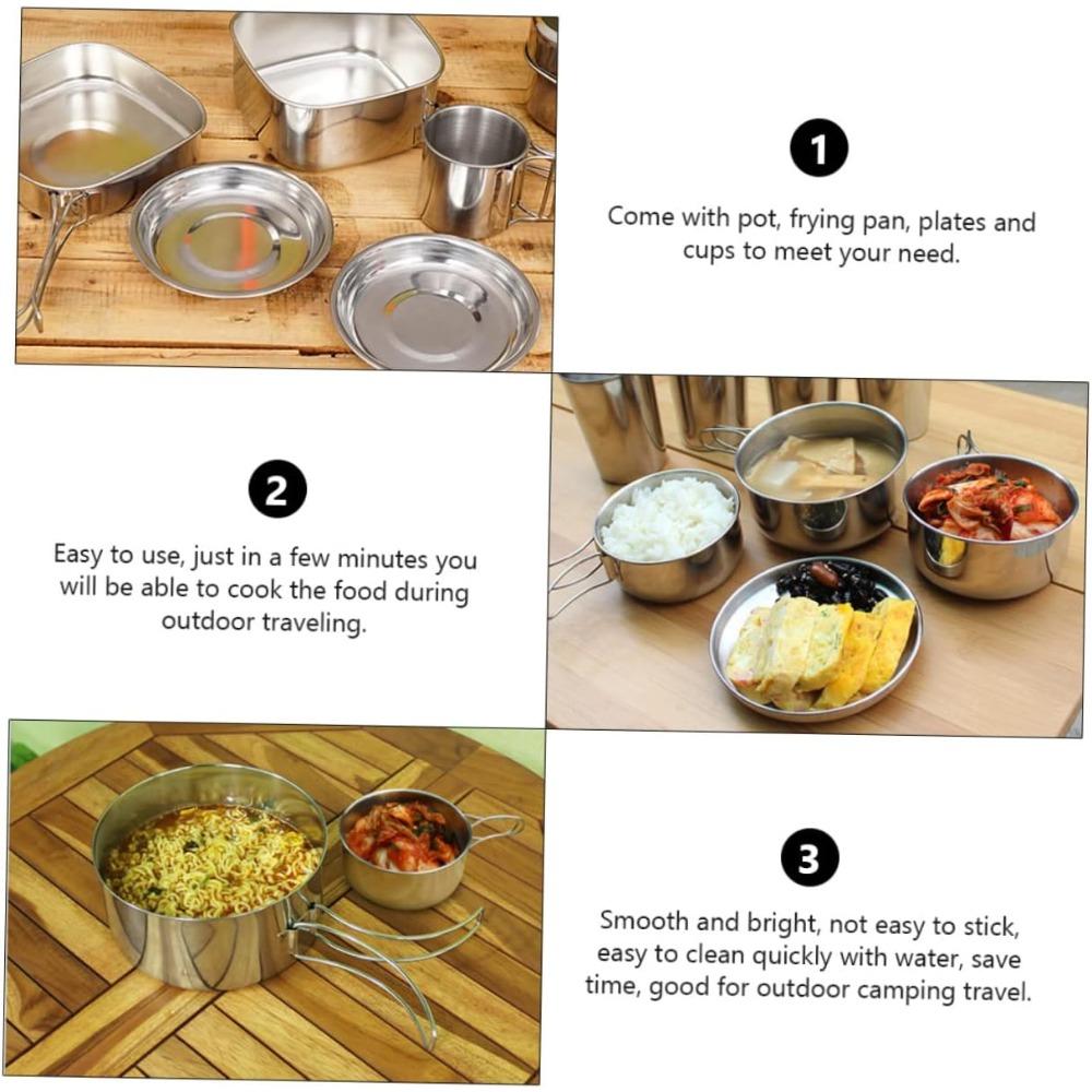 Набор походной посуды из 6 предметов, набор для приготовления пищи, легкая посуда из нержавеющей стали, складная кастрюля, набор мисок и кружек