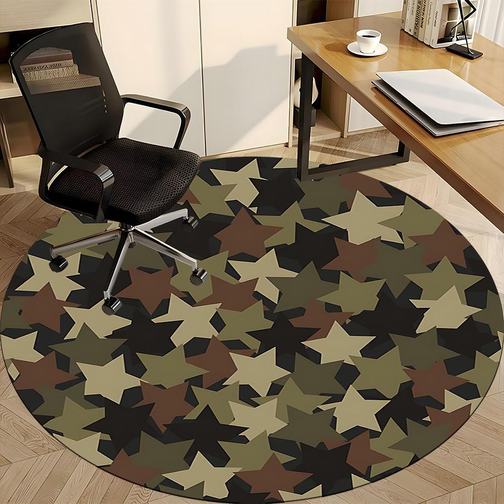 1PCCamouflage Stars Office Round Area Rug, Mat Suitable For Office, Under Office Chairs Bedroom Living Room Home Decor, Room Deco