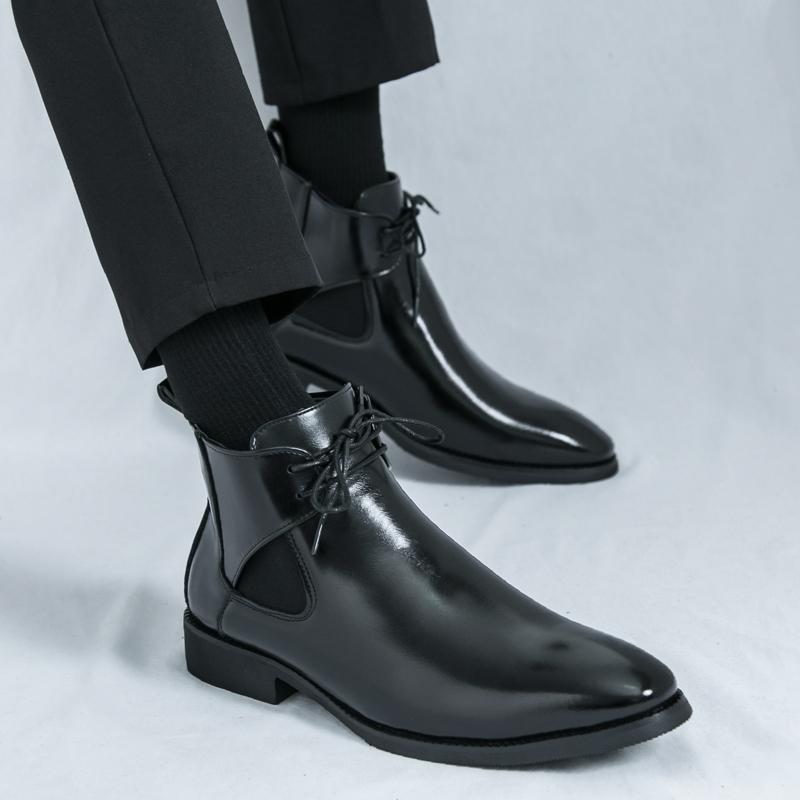 Коричневые высокие мужские кожаные туфли Модный минималистичный британский стиль для вечеринок на открытом воздухе Отдых Бизнес Офис Мужская обувь большого размера