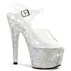 17CM Crystal Galaxy Heels - Transparent Platform Stilettos W/ 200+ Rhinestones & Adjustable Ankle Strap for Stage Performances