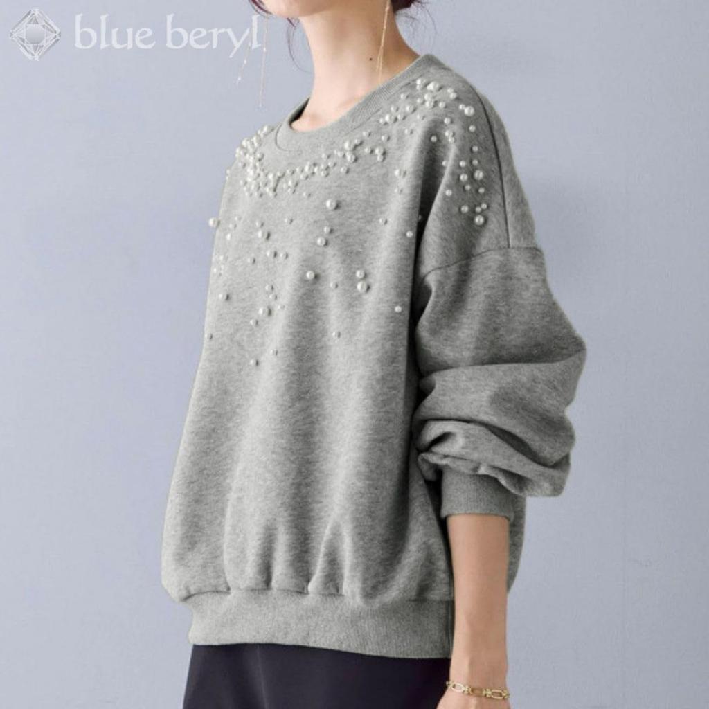 Sweat Pullover Pearl Voluminous Sleeves Round Neck Punch Material Loose Wear Clothes Modest Chest Design Sleeves Clothes Fluffy Sleeves Tall