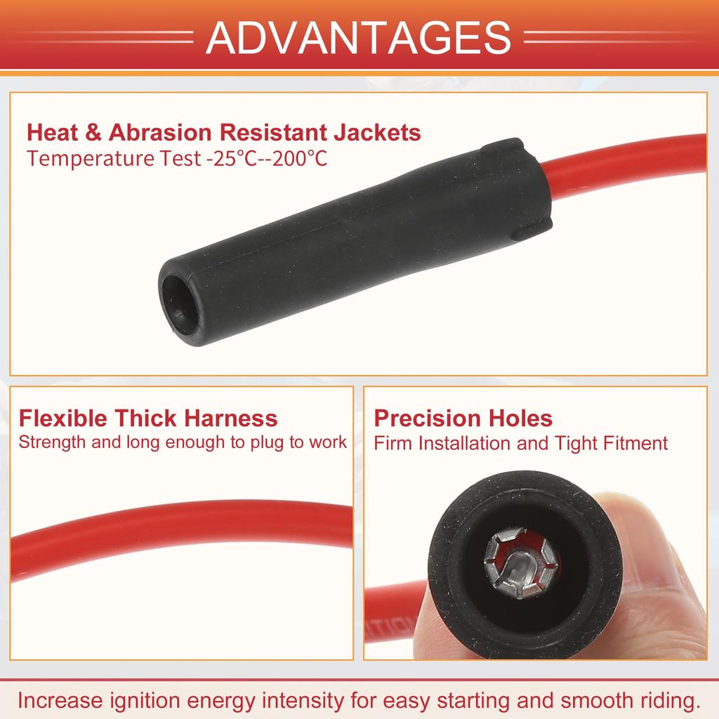 ACROPIX Motorcycle Spark Plug Coil Wire Ignition Coil Harness Cable 8mm for Harley Davidson