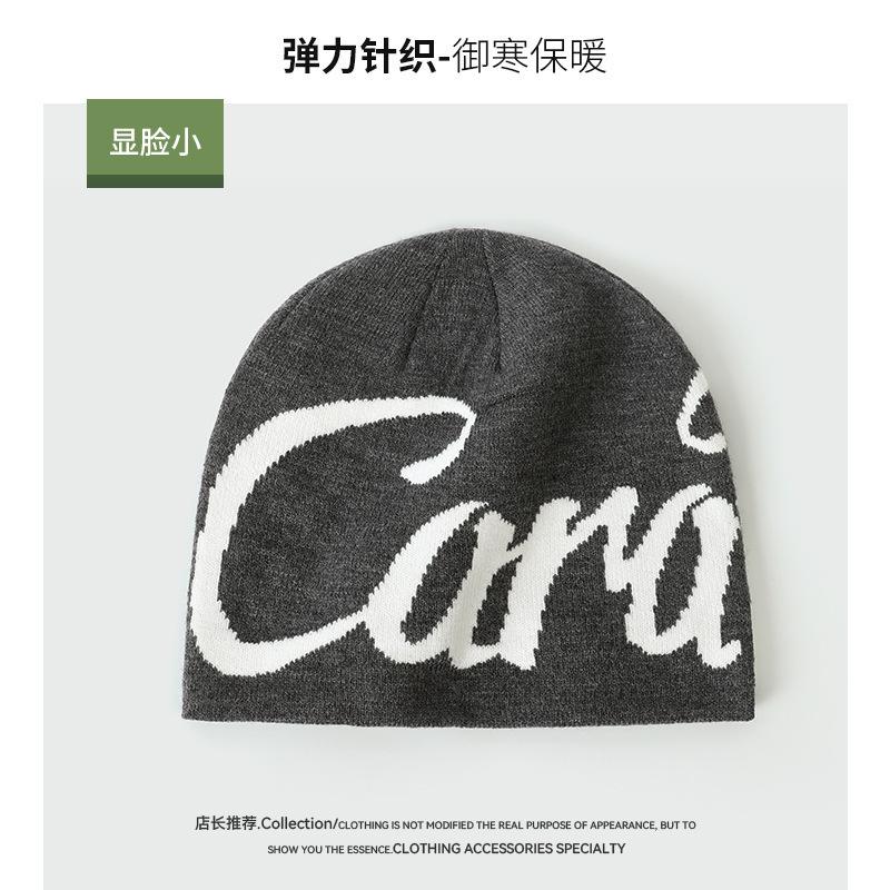 New autumn and winter letter jacquard cold hat personalized hip hop bag head knitted hat ear protection pullover hat wool hat