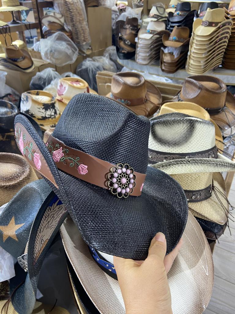 Three-dimensional Embroidery Handmade Straw Hat Western Cowboy Hat Men Cap Outdoor Women Hat Light Luxury