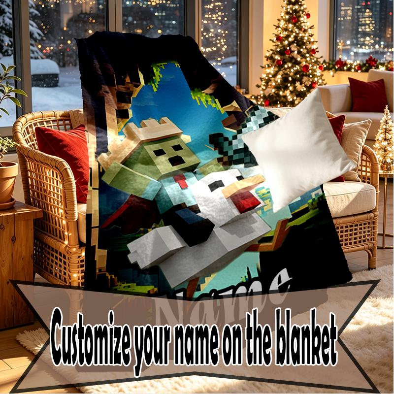 Custom Name Personalized Minecraft Print Blankets, Home Decor, Bedroom, Sofa, Camping, Couch, Gifts for Birthday Christmas
