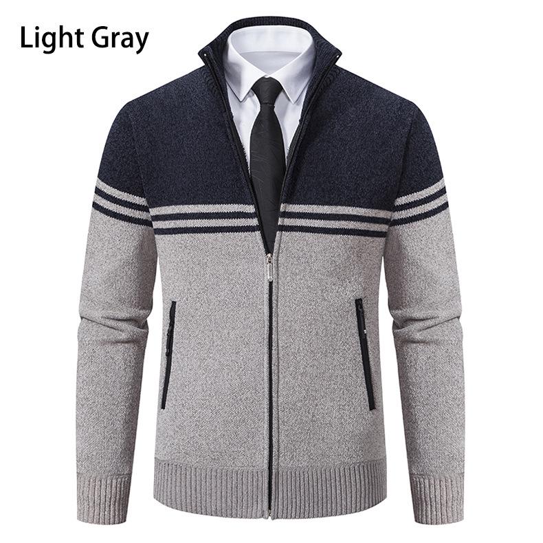 Мужской кардиган свитер с флисовой подкладкой и цветными блоками на осень/зиму 2024