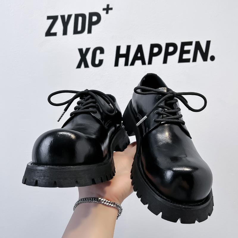 Туфли Дерби мужские с большой головой, высокие повседневные кожаные туфли на платформе, мужские в британском стиле, черные, для увеличения роста, 1098-A