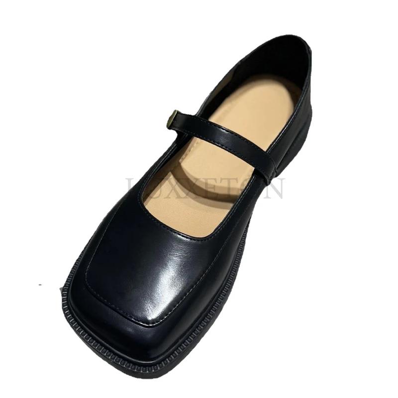 Женские туфли в стиле ретро с мелким носком Оксфорды Повседневные женские кроссовки Британский стиль Квадратный носок Балетки Летние новые кожаные платья в стиле преппи