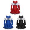Kids Girls Cheerleading Clothes Long Sleeve Off-shoulder Round Neckline Contrast Color Shiny Sequins Dance Dress