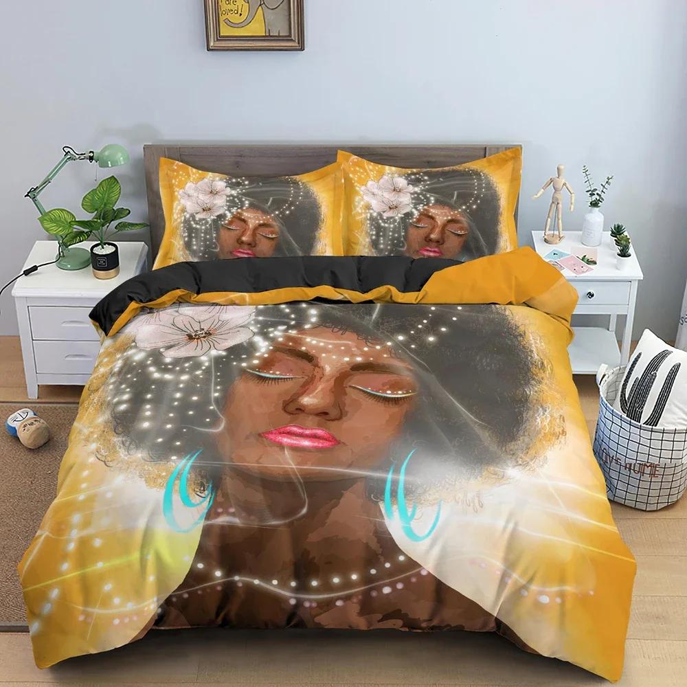 Красивый узор девочки с кудрявыми волосами Удобный пододеяльник Наволочка Постельный комплект Украшение детской спальни Домашний текстиль