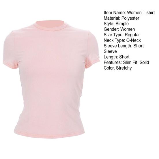 Women Tee Shirt Round Neck Short Sleeve Pullover Tops Slim Fit Solid Color T-shirt Streetwear