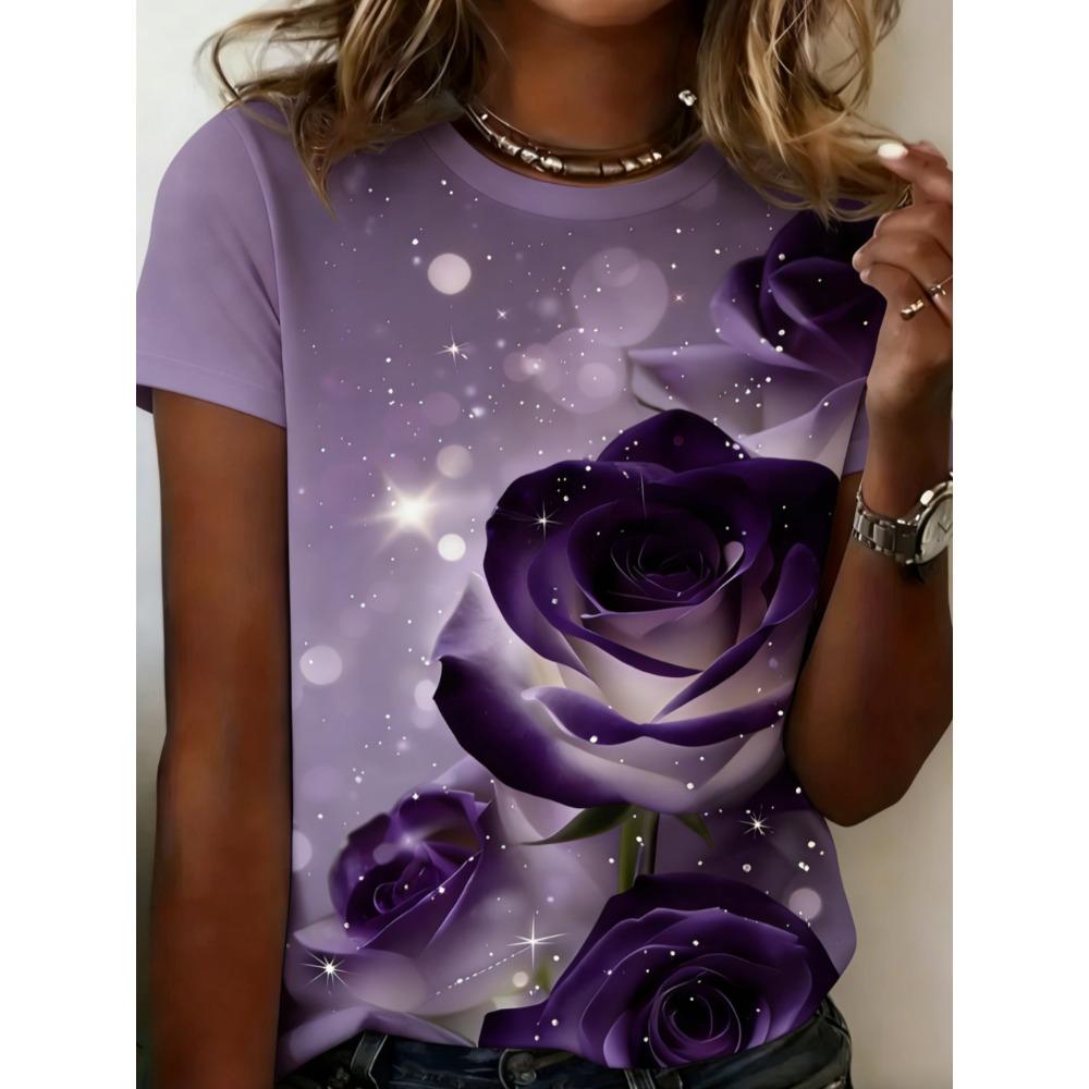 Женская летняя свободная повседневная футболка с цветочным принтом, модная, удобная, мягкая, дышащая, минималистичная, для повседневной носки, с коротким рукавом