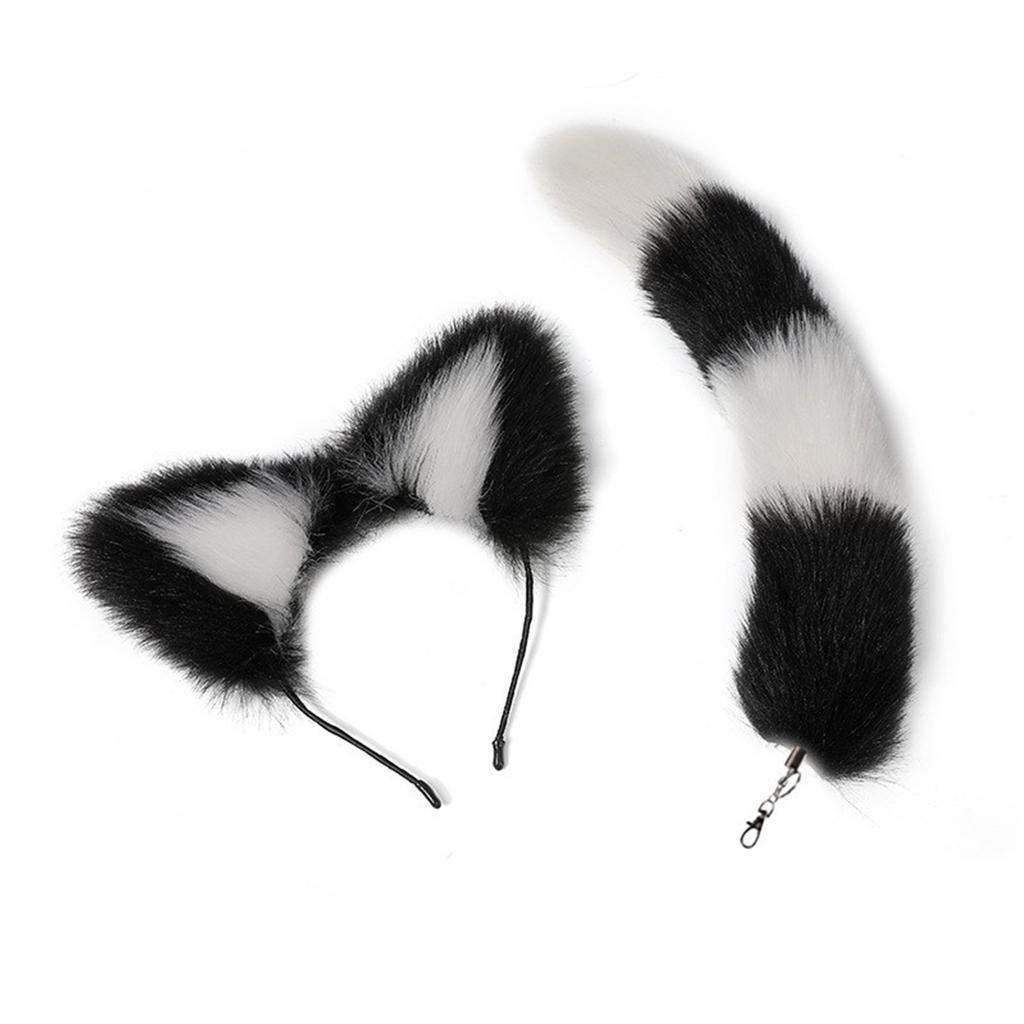 Cat Ears Headband and Faux Tail Keychain Elegant Cosplay Accessories Stylish Pendant for Handbag Backpack Decoration