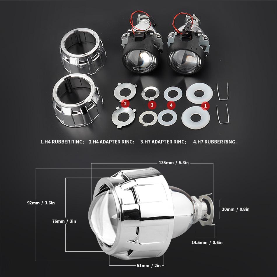 AILEO 2Pcs 2.5 Inch Mini Bi Xenon HID Projector Headlight Lenses H4 H7 H11 9005 H8 Retrofit Fit Car Head Lamp Gating Gun Shrouds