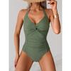 Plain Ruched Fashion Swimsuit Women 2025 One Piece Lace Up Swimwear Female Bathers Bathing Swimming Bodysuit Summer Beachwear