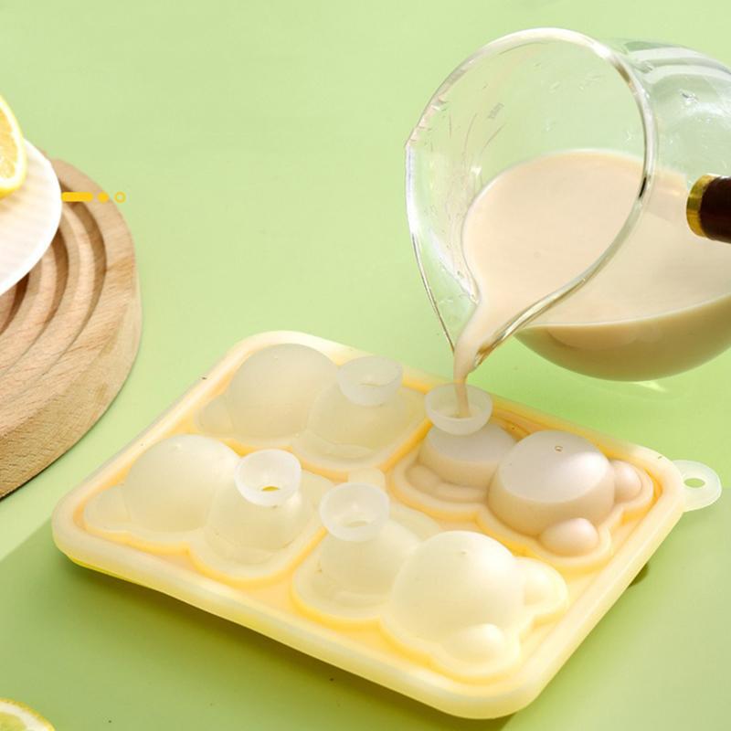 4 ячейки 3D силиконовая форма для льда в виде медведя DIY форма для льда в виде шариков для сока, молока, льдогенератор для охлажденных напитков, кухонный инструмент, декор для чашек