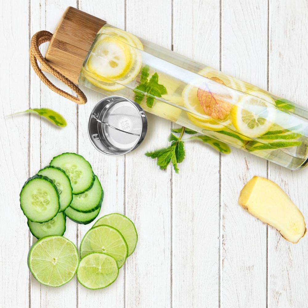 Glass water bottle with strainer 450 ml