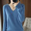 V Neck Sweater for Women Solid Long Sleeve Knit Sweaters Slim Fit Base Pullover Top