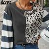 Женские модные повседневные полосатые свитера с леопардовым принтом осень-зима с длинными рукавами и круглым вырезом