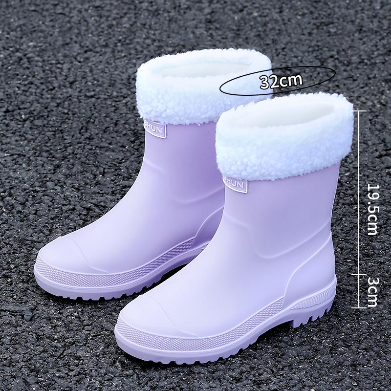 Женские новые модные резиновые сапоги до середины голени, водонепроницаемые нескользящие резиновые туфли с ПВХ-стелькой, круглый носок для кемпинга и пешего туризма на открытом воздухе