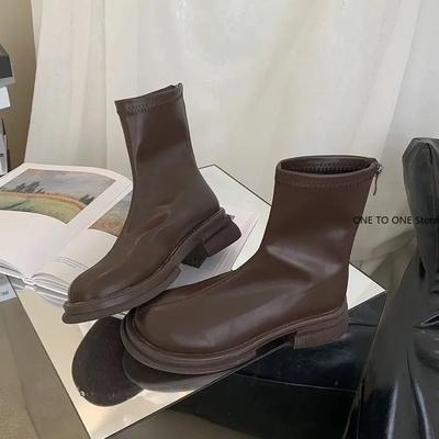 Мода 2025 Новая платформа Обувь Женские ботинки Круглый носок Молния Весна Осень Мода До щиколотки Женские Ботильоны Женские Ботинки Челси ботильоны