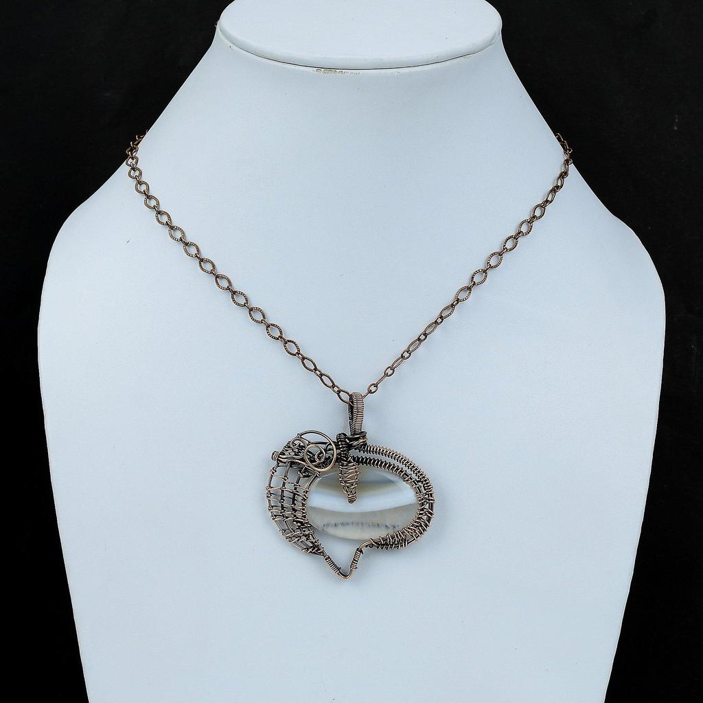 Подвеска из ботсванского агата и меди, обернутая медной проволокой, подвеска из настоящего драгоценного камня, обернутая проволокой, изящный подарок для него