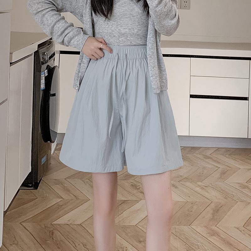 Шорты из ледяного шелка, женские летние свободные повседневные брюки с завышенной талией, драпированные, плиссированные, широкие брюки