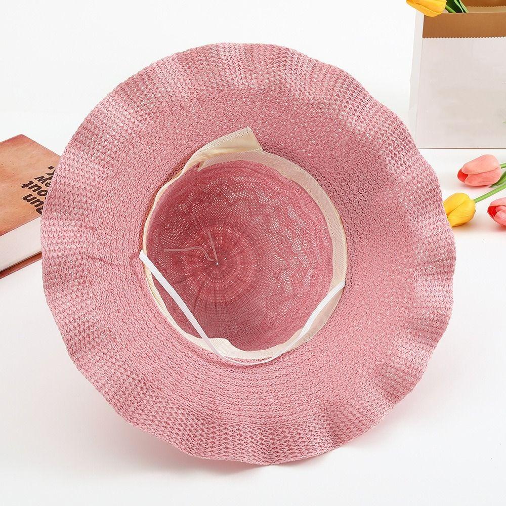 Breathable Ruffle Sun Hat Adjustable Floppy Bucket Hat Sweet Wide Brim Straw Hat For Women Girls