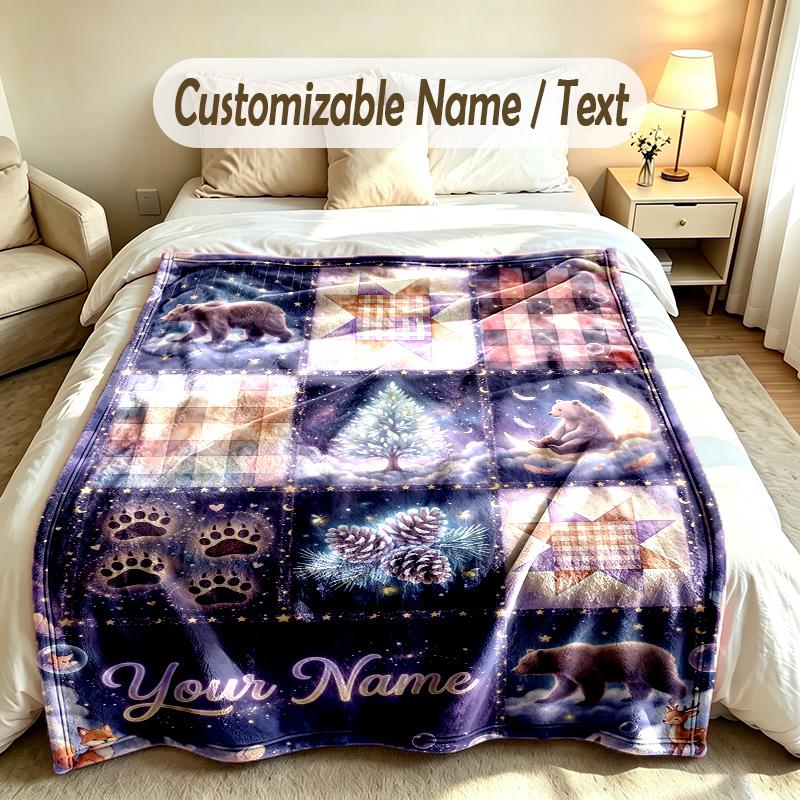 Teddy Bear Theme Custom Blanket Personalized Name & Text Customized Soft Warm Throw Blanket Home Decor