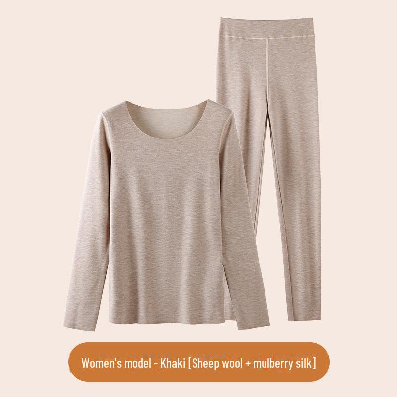 Комплект нижнего белья из термошерсти и шелка с круглым вырезом и бархатом на осень/зиму