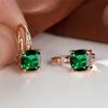 Silver Rose Gold Color Drop Hoop Earrings Geometric Emerald Cut Green Stone Wedding Dangle Earrings for Women