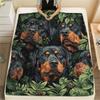 Rottweiler and Leaves,pattern Flannel Blanket, High quality Comfortable for All Seasons, Home Decor, Warmth and Comfort, Perfect for Gifts.
