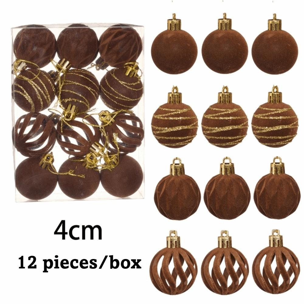 12Pcs/Box Velvet Christmas Hanging Balls 4CM Plastic Christmas Flocked Ball Set DIY Crafts Painted Christmas Tree Ornament
