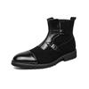 Fashion British New Winter Pointed Toe Men Mid-calf Business Boots Buckle Strap Boots Leather Monk Strap Shoes Street Motorcycle Boots