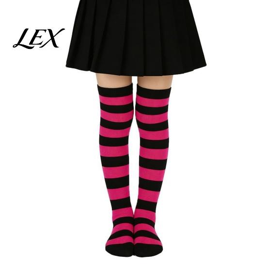 Contrast Color Knee High Socks Striped Thigh for Women Girls, Over The Stockings, Fashion Soft Polyester Warm Stockings Stretchy Long Christmas