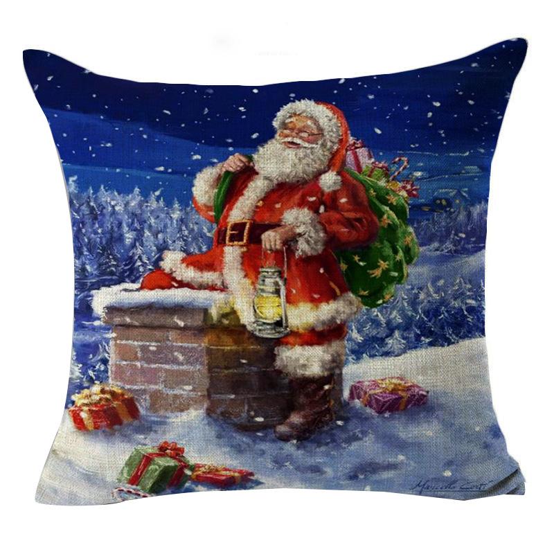 Santa Claus Linen Pillowcase Festive Decoration Cushion Pillowcase