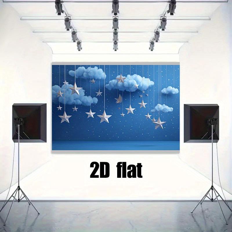 2D plan, 1 piece of starry sky and cloud background cloth, sparkling stars - party decoration in deep blue and white night sky