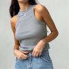 Ribbed Knitted Tops Neck Summer Basic Shirts White Black Casual Sport Vest Off Shoulder Green Women's Tank Top