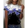 Summer Round Neck 3D Flower Print Top Fashionable Casual Short Sleeved Women's T-shirts