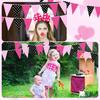 Faccito 60 Pcs Mouse Color Banner Decorations 49 ft Rose Hot Pink and Black Pennant Flag Banner Mouse Theme Paper Triangle Bunting Decor for Outdoor