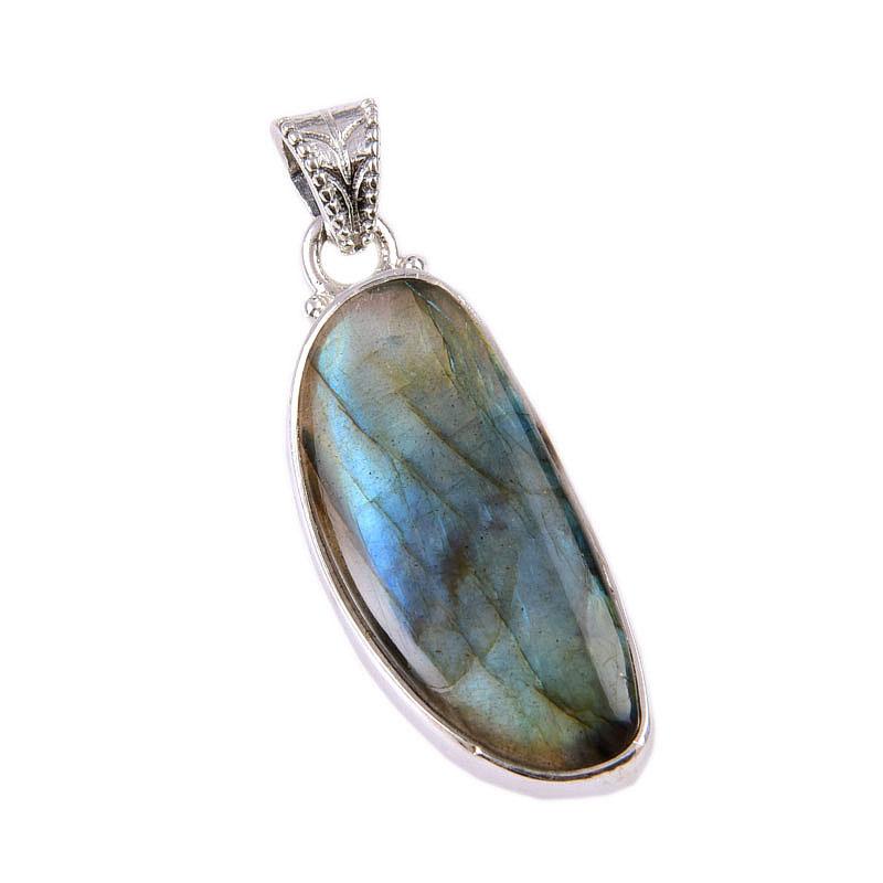 Natural Labradorite Gemstone 925 Solid Sterling Silver Gift Pendant 1.75" Q2w85