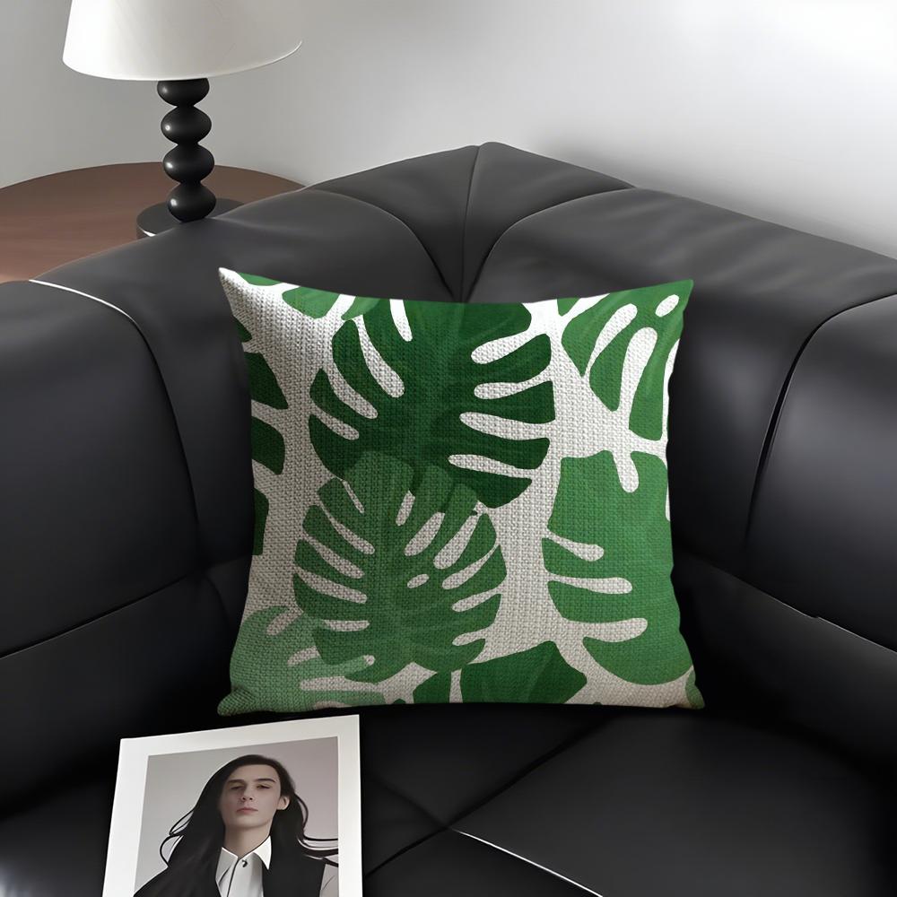 Modern Green Plants Cushion Cover Natural Linen Organic Fabric DoubleSided Printing Sofa Home Decor Gift Pillow Case