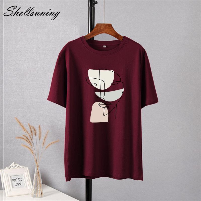 Shellsuning элегантная футболка с принтом персонажей, женские летние шикарные повседневные футболки, хлопковый джемпер, пуловер большого размера, женские топы